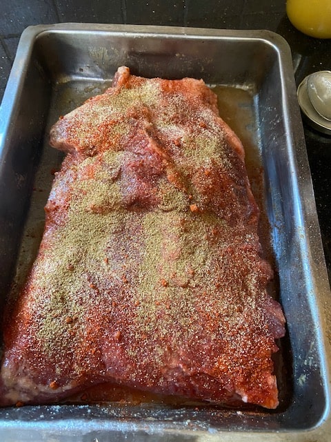 spices on the brisket