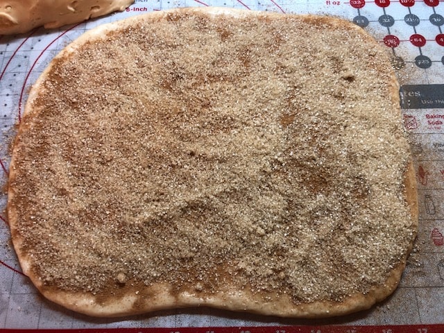 filling sprinkled over dough