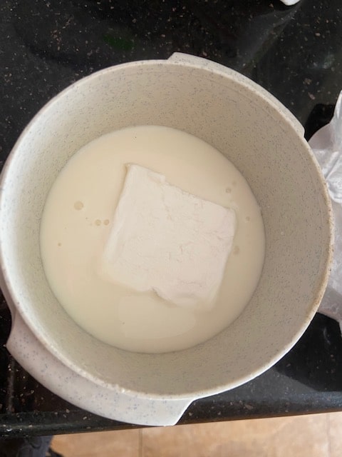 melting butter in the milk in micro