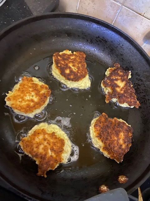 Golden brown leek fritters
