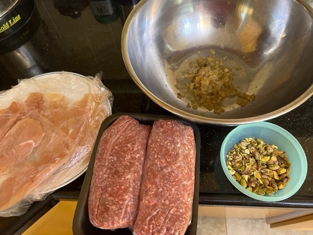 onion, pistachio, chopped beef