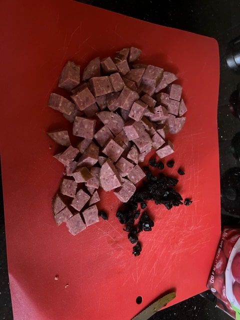 chopped salami and cherries