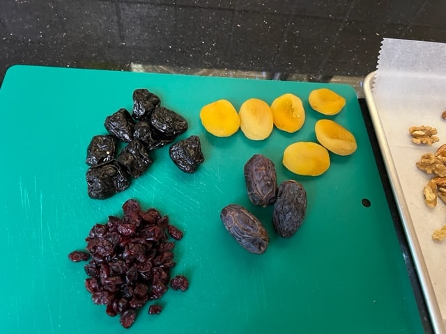 prepping the dried fruit