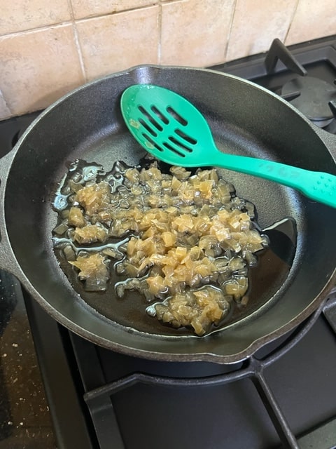 sauteeing the onion