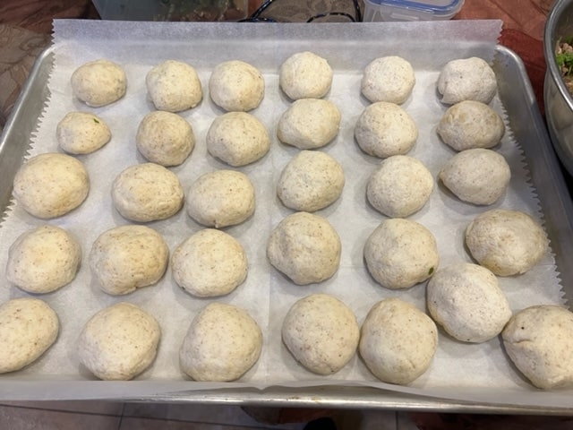 Stuffed semolina dumpling in rows