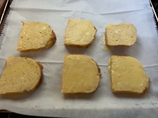 puddling the extra mixture on bread