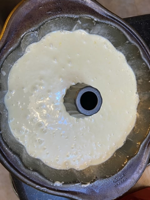 Finished batter in bundt pan