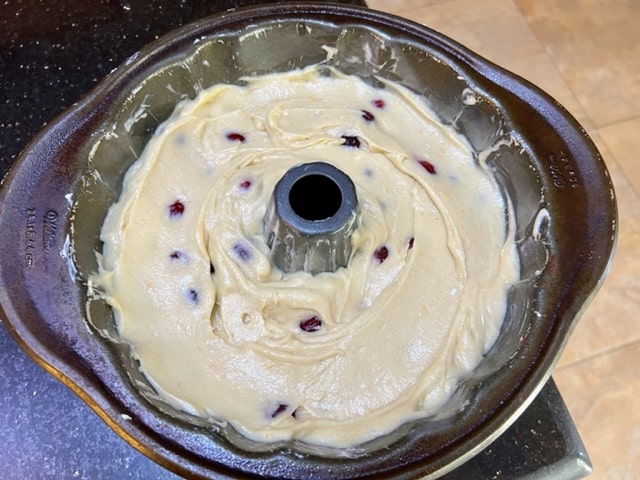 Batter smoothed into pan