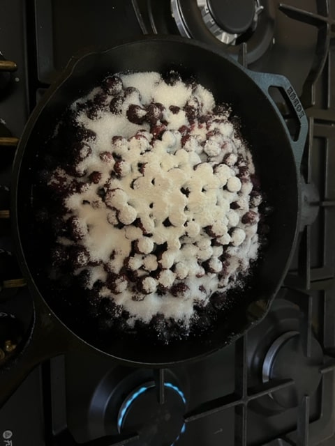 blueberry mixture in pan