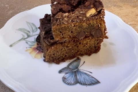 Chocolate Rice Crispy Topped Blondie Bars