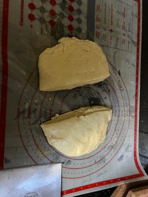 dividing the risen dough