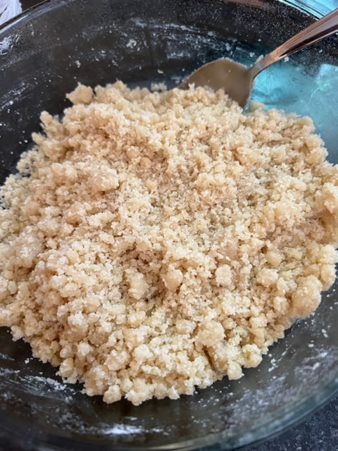 finish mixing crumbs by hand