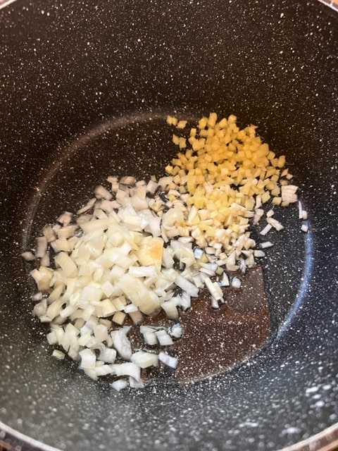 onion, garlic and ginger in oil