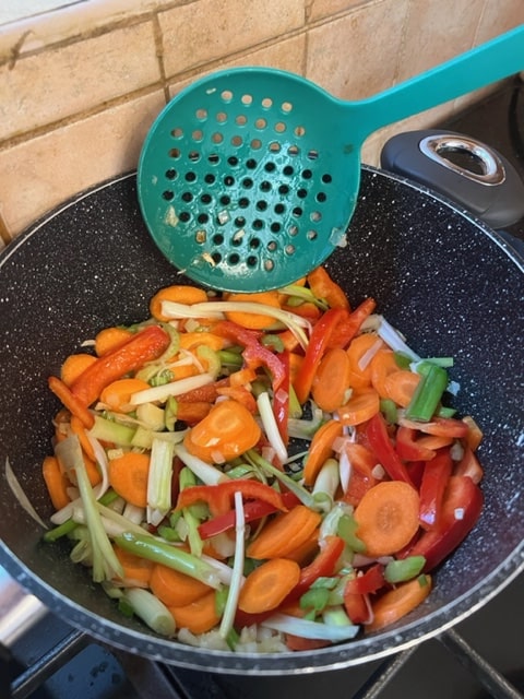 stir frying the veggies