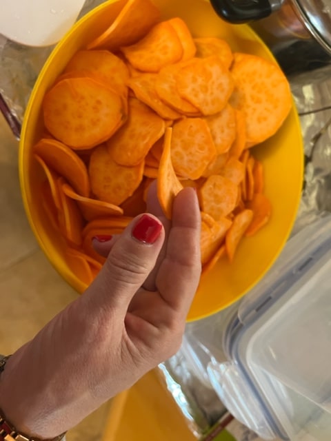 thinly sliced sweet potatoes