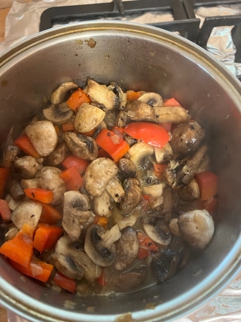 sauteeing the veggies