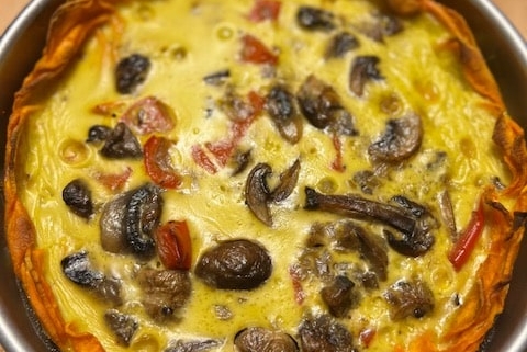 Mushroom pepper quiche with Sweet potato crust