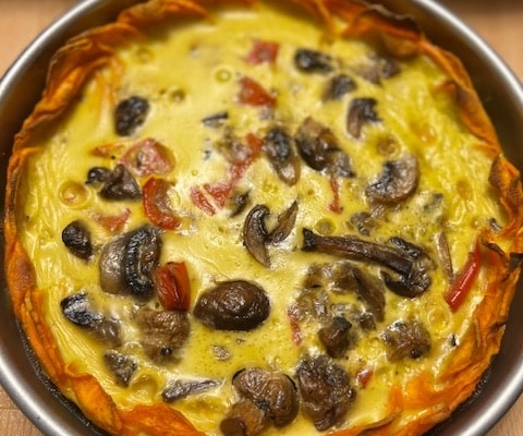 Mushroom pepper quiche with Sweet potato crust