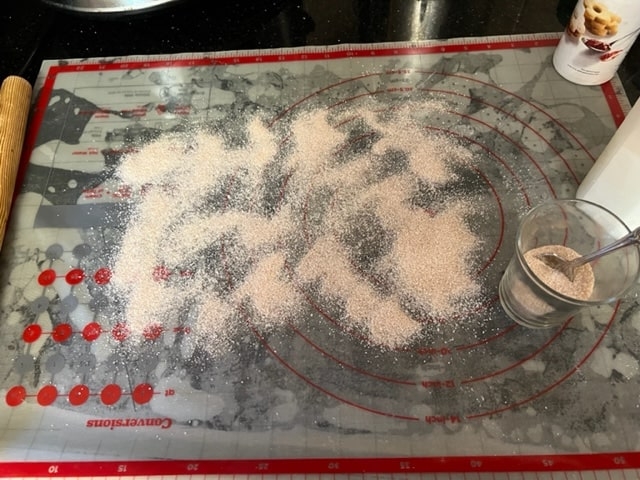 heavily sugared pastry mat