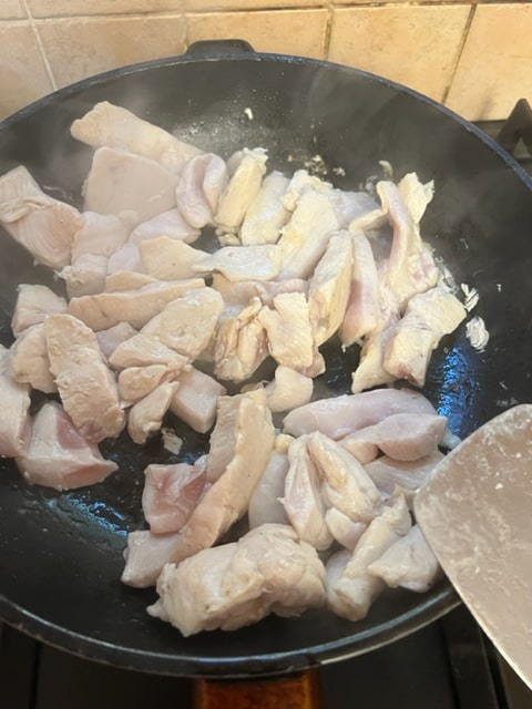 briefly searing the chicken