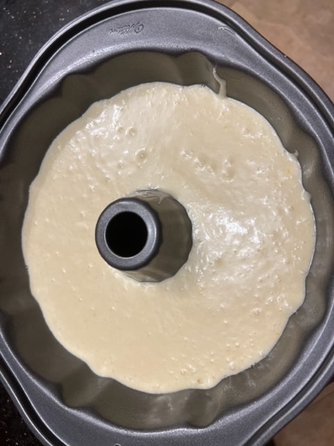 pour mixture into greased and floured bundt pan