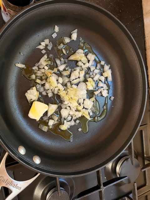 onion with butter and olive oil