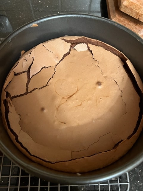 somewhat deflated base of cake
