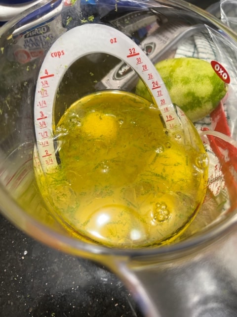 add oil and eggs to o.j. and peel