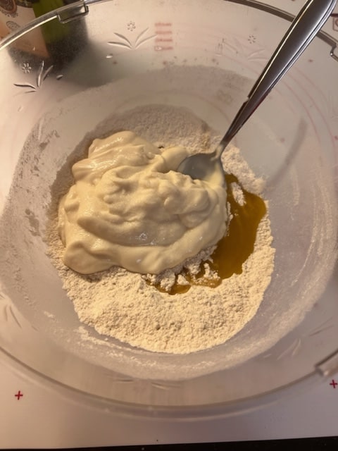 add your yogurt and olive oil