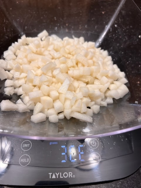 cubed pear tossed in lemon juice