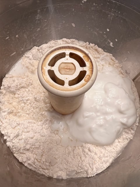 adding the milk and yogurt