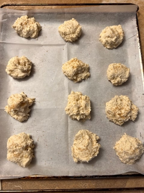 Make mounds on parchment paper lined baking sheet