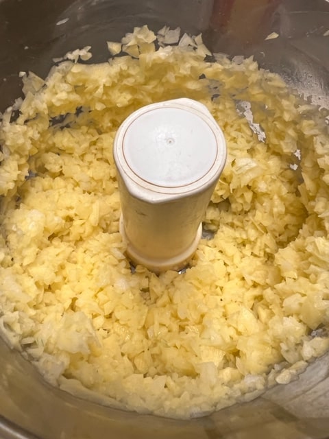 First pulse, to make potatoes and onions large shards