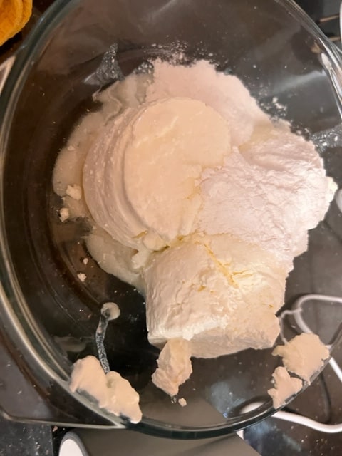 whipping the cream cheese etc.