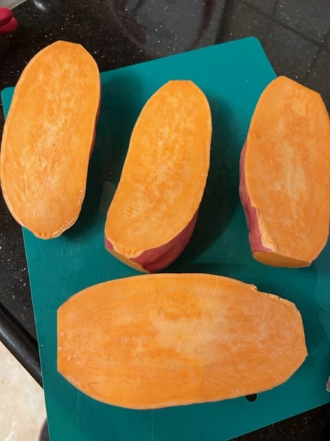 Cut the sweet potatoes lengthwise