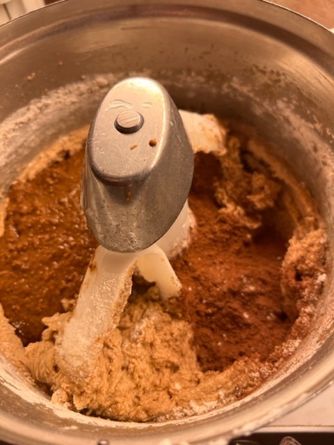 add flour etc to wet mixture