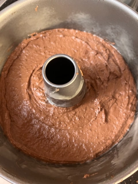 batter in greased and floured tube pan