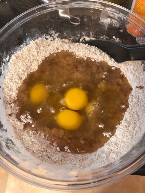 add the oil and eggs