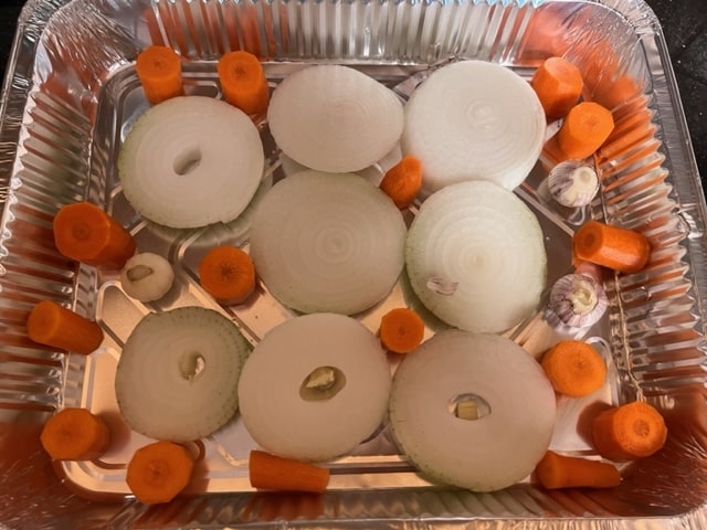 slice onions and carrots thickly