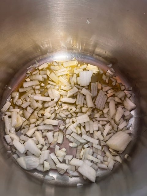 sweating the onion in olive oil