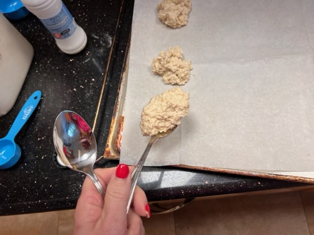 dropping the batter mounds on the parchment paper