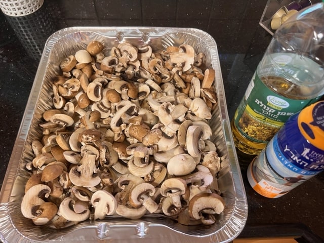 sliced mushrooms, oil and salt
