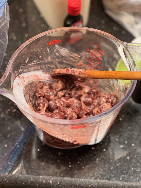 toss the cherries with the flour