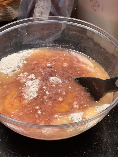 adding the liquid ingredients