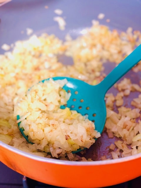 sautee the diced onion till deep yellow