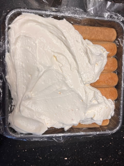 slathering the cream mixture