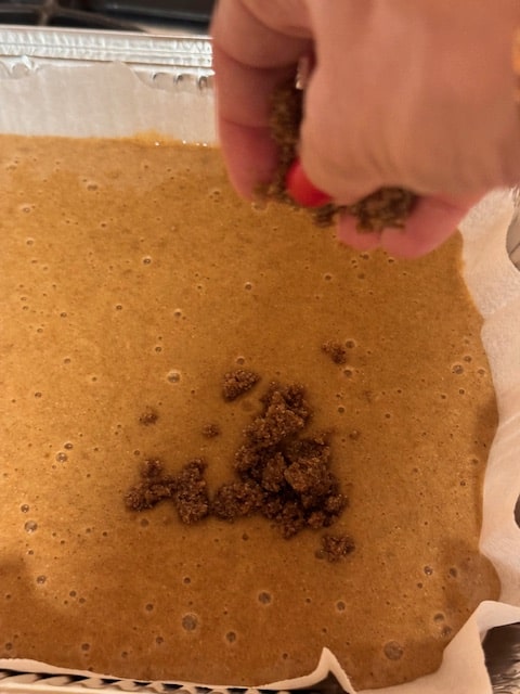 sprinkle batter with crumbs