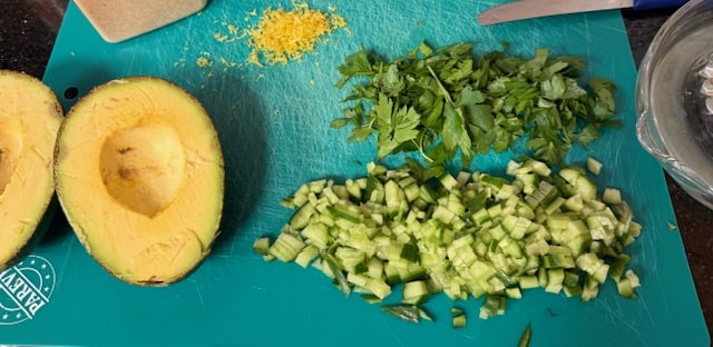 chop the cucumber and the parsley