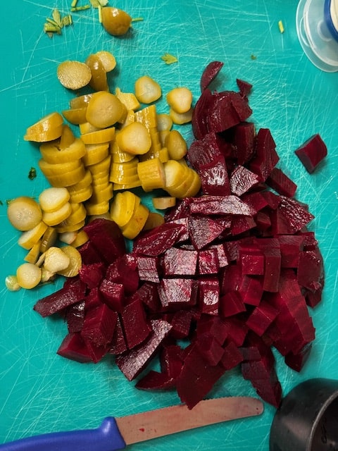 cutting into bite size pieces