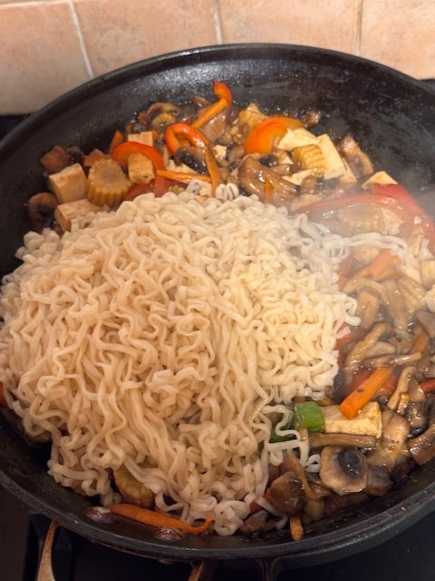 add the noodles right on top